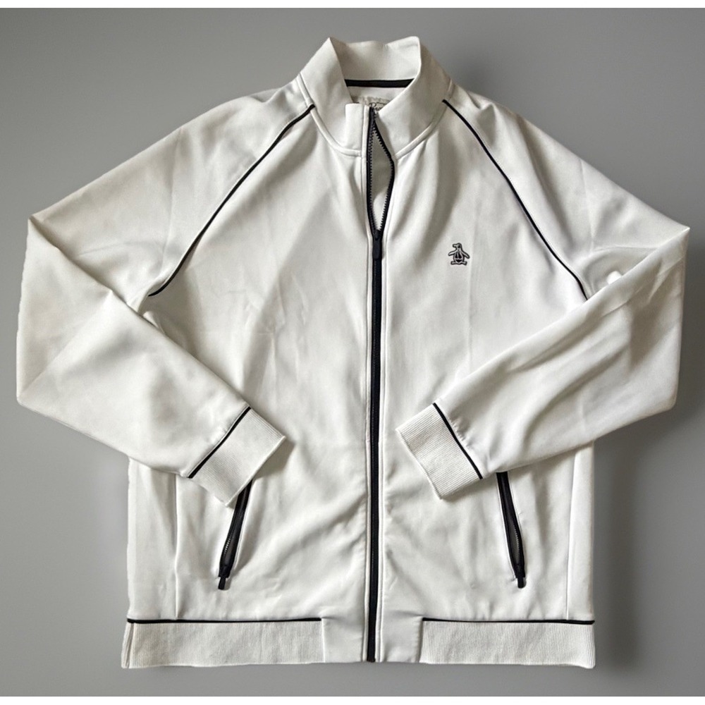 Original Penguin Munsingwear Full Zipper White Track Jacket Logo XXL 2XL JBHS